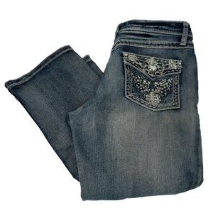 Mudd Straight Jeans Women's Size 16 Rhinestones Medium Wash Adjustable Waist-181